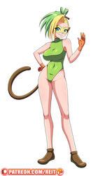 1girls big_breasts blonde_hair cameltoe cosplay female female_only gloves green_eyes green_hair grookey grookey_(cosplay) humanized leotard looking_at_viewer nintendo original_character patreon pokemon pokemon_(cosplay) pokemon_ss reit roxy_(reit) solo solo_female standing tail text url watermark white_background