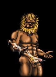 anthro claws cum digimon dorilos_ari leomon lion male male_only mane muscles penis solo