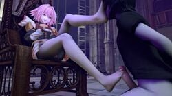 2boys 3d animated arms_behind_back astolfo_(fate) balls barefoot blush bottomless cum cumshot ejaculation erection exposed_penis fate/apocrypha fate_(series) feet feet_on_face foot_fetish foot_worship footjob footjob_with_one_foot fujimaru_ritsuka_(male) josou_seme justhopelessbaka kneeling legs male male_only maledom multiple_boys multiple_penises naughty_face no_sound pale-skinned_female penis pink_eyes pink_hair short_playtime sitting submissive toenail_polish toes trap video yaoi yellow_eyes