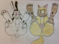 anthro anus ass bunnicula_(character) cat_tail chester_(bunnicula) competition crazy_company dutch_rabbit feet_up feline male_only penis rabbit rabbit_ears rabbit_tail siamese tagme testicles vampire