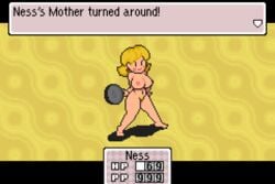 69_(number) barefoot big_breasts blonde_hair breasts cheepnsfw cheepthepeanut earrings earthbound female female_only frying_pan hair hand_on_hip holding holding_object legs looking_at_viewer menu mob_face mother mother_(series) mother_2 navel ness ness's_mom nintendo nipples nude nude_female numbers pixel_art pubic_hair sassy shadow smile text text_box thick_thighs thighs trippy_background