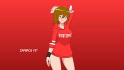 animated brown_hair cute dancing red_clothing ugoira zabbraea