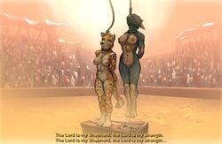 anthro anthro_only arena asphyxiation audience bible bleeding_from_pussy blood bound breasts canid canine canis cheetah crowd death death_piss dialogue domestic_dog dying execution feces felid feline female female_death furry furry_only group hadalmartian hands_behind_back hanged humiliation incontinence jewelry killing looking_up macabre mammal muscular muscular_female necklace nipples noose nude peeing peeing_self praying public public_humiliation pussy quote religion rope snuff sweat tears text urination urine
