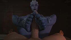 1boy 1girls 3d animated areolae asari barefoot big_penis blue_skin breasts erection feet female foot_fetish footjob johndoe1970 liara_t'soni looking_at_viewer male mass_effect nipples no_sound nude penis pov pov_feet soles source_filmmaker straight toes video