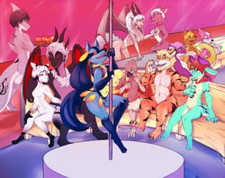 2019 3_toes 4_toes 4girls 4te 8boys abs absurd_res alcohol alternate_color anthro anthrofied arm_around_shoulder ass avian bar beak beard belly bent_over beverage big_breasts bird black_fur black_hair blonde_hair blue_eyes blue_fur breasts brown_fur canine chains chest_tuft claws dancing demon dragon eye_contact eyewear feet feline female fish fluffy fur furry glasses grey_skin hair half-closed_eyes hi_res holding_object horn horns long_neck looking_at_viewer lucario male mammal marine mouse murid murine navel nintendo nipples nude open_mouth orange_eyes original_character otter pantherine pawpads paws piercing pink_eyes pokemon pokemon_(species) pokemon_dppt pole pole_dancing purple_fur red_eyes red_fur red_hair rodent scalie shark short_hair sitting size_difference smile straight stripes stripper tail tattoo teeth thick_thighs thin_waist tiger tongue tongue_out video_games white_fur white_hair wide_hips wings yellow_fur