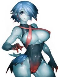 1girls 5_fingers abs alternate_form alternate_outfit alternate_species anthro anthrofied aqua_(kingdom_hearts) aquatic armpits bare_arms bare_shoulders bare_thighs big_breasts black_clothing blue_eyes blue_hair blue_skin blush breasts breasts_out_of_clothes cameltoe covered_nipples dark_blue_hair eyebrows eyelashes fan_character female female_focus female_only fingernails fingers fish fumio_(rsqkr) grin hair_over_eye hair_over_one_eye hips kingdom_hearts kingdom_hearts_birth_by_sleep long_ears monster monster_girl monstropolis_aqua multicolored_hair multicolored_skin muscular muscular_female muscular_thighs nipples nipples_visible_through_clothing pointy_ears pose red_clothing red_hair red_skin ripped_clothes ripped_clothing shark_tail sharp_teeth short_hair short_tail simple_background skin_tight smile smiling solo solo_female solo_focus square_enix standing tail thick_thighs thigh_gap thighs thin_waist tight_clothes tight_clothing video_games white_background