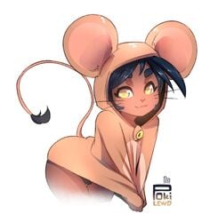 1boy animal_ears cute dark-skinned_femboy dark-skinned_male dark_skin femboy hoodie jerry_mouse male male_only mouse mouse_ears pokilewd rodent solo tail thighs tom_and_jerry trap underwear wavy_mouth whiskers