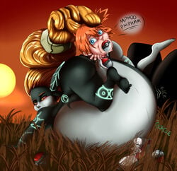 2girls anal anal_vore ass belly big_belly blue_eyes chubby crossover duo feet female female_only female_pred female_prey hi_res humanoid hyper hyper_belly imp imp_midna kasumi_(pokemon) larger_female looking_at_viewer looking_back markings midna multiple_girls nintendo non-human orange_hair overweight overweight_female pointy_ears poke_ball poke_ball_insertion pokemon pokemon_rgby pussy rac0r red_eyes same_size_vore size_difference smaller_female text the_legend_of_zelda thick_thighs twili twilight_princess video_games vore vore_belly wide_hips yellow_sclera