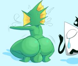 1boy 2019 ambiguous_gender anthro anthrofied anus ass backsack balls big_ass big_balls big_butt blue_background bubble_ass bubble_butt butt crying dat_ass duo exercise fish fish_(nuclear_throne) green_balls green_scales hi_res huge_ass huge_butt male male_focus marine motion_lines not_safe_for_reality nuclear_throne ok_hand scales simple_background solo_focus sweat tears testicles thick thick_ass thick_thighs white_body wide_hips yellow_scales yung_venuz