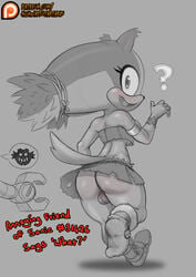 1futa ? anthro ass backsack badger balls bandeau bare_shoulders blush bottomwear breasts clothing dickgirl disembodied_hand dr._eggman english_text footwear futa_only futanari grey_background highwaytotartarus intersex looking_back machine mammal miniskirt monochrome mustelid musteline no_underwear pictographics rear_view robot shoes simple_background skirt smile solo_focus solo_futa sonic_(series) sonic_boom sticks_the_badger sticks_the_jungle_badger sticks_the_tejon text tied_hair under_boob