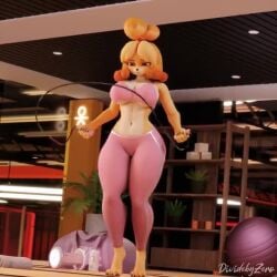 1girls 3d alternate_body_type animal_crossing animated anthro big_breasts bouncing_breasts breasts canid canine canis cleavage clothed clothing dividebyzero dog_girl doubutsu_no_mori exercise female female_only fur furry furry_only isabelle_(animal_crossing) jump_rope navel nintendo shizue_(doubutsu_no_mori) solo sound tagme thick_thighs video wide_hips yoga_pants