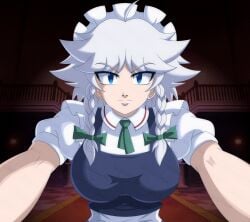 big_breasts breasts clothed huge_breasts maid rockmangrave sakuya_izayoi self_upload softcore touhou touhou_project