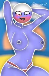 1girls beach breasts countryhumans countryhumans_girl showing_armpits showing_breasts showing_off slovakia slovakia_(countryhumans) slovakian_flag thong_panties