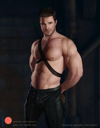 arrow_(series) arrowverse celebrity dc gabo_artist green_arrow leather male male_only muscular oliver_queen pose stephen_amell stubble superhero tight_clothing