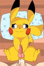 2boys anal anal_sex animal_genitalia first_time gay human male male/male nervous penis pikachu pillow pokemon pokemon_(species)