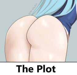 1girls aqua_(konosuba) ass blue_hair bottomless female female_only kono_subarashii_sekai_ni_shukufuku_wo! meme myahogao solo