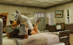 3d anal anal_sex anthro arctic_fox bed bedroom blender_eevee blue_eyes bookshelf canid canine clothing digital_media_(artwork) duo epic_games fennix_(fortnite) fortnite fox from_behind_position fur furniture gloves handwear hi_res hug hugging_object hugging_pillow incest_(lore) jockey_position looking_pleasured male male/male mammal orange_body orange_eyes paint pat3awelitas300 penetration penile penile_penetration pillow prone_bone_position red_fox sex smile tail true_fox volpez_(fortnite) weapon white_body