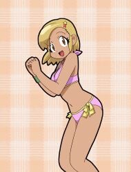 accurate_art_style angol_mois anifamu bikini blonde_hair brown_eyes dark_skin female female_only gyaru hair_ornament hairclip keroro_gunsou not_porn patterned_background sfw short_hair solo solo_female swimsuit