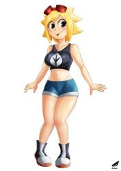 anthro belly belly_button big_breasts blonde_female blonde_hair blush breasts cleavage gijinka goggles goggles_on_forehead goggles_on_head human humanoid jeans lykan_starlight plant plant_girl plant_humanoid plants_vs_zombies pvz short_hair short_shorts shorts smile solar_flare_(pvz) tagme tank_top