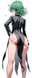 ai_generated bare_legs big_ass dress green_eyes green_hair hand_on_butt one-punch_man papagaimon petite simple_background tatsumaki thighs white_background