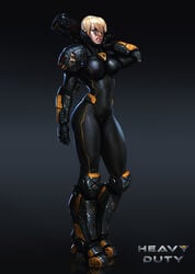 armor armored_boots blonde_hair bodysuit female female_only gun large_breasts salvador_trakal short_hair thick_thighs