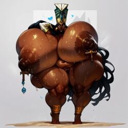 1girls ai ai_generated ai_hands crown dark-skinned_female egypt egyptian egyptian_female gigantic_ass gigantic_breasts gigantic_butt gigantic_nipples massive_breasts queen_titahatenamun_ebonee solo_female solo_focus tan-skinned_female