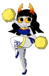 aged_up amisia_erdehn black_hair breasts cheerleader clothing cloudcyanide female full_body glasses grey_skin hips hiveswap homestuck horns long_hair ms_paint_adventures pom_poms skirt smile solo stockings thick_thighs thighs troll wide_hips