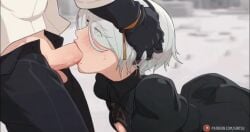 android animated ass blowjob blue_eyes blush cum cum_in_mouth cum_inside deep_blowjob deep_throat deepthroat fellatio gintsu hair_between_eyes head_grab medium_hair mole_under_mouth nier nier:_automata open_mouth red_lipstick sweat uncensored white_hair yorha_2b