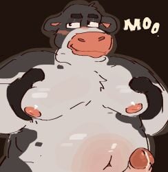 anthro back_at_the_barnyard barnyard_(film) barnyard_(series) blush bodily_fluids bovid bovine cattle cum erection fat fur genital_fluids genitals leaking_cum male mammal moobs multicolored_body multicolored_fur nickelodeon nipples otis_(back_at_the_barnyard) otis_(barnyard) overweight overweight_male penis pink_nipples pink_nose presenting_moobs solo theinternetizkillz