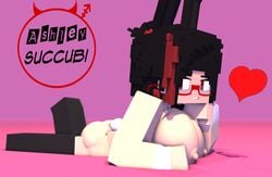 3d angel-matty angelmatty ashley_succubi big_breasts character commission demon_girl easter easter_bunny female glasses mine-imator minecraft nude rabbit_girl red_eyes succubus tagme