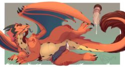 animal_genitalia animal_penis anus ass cum cum_in_ass cum_inside dragon facial_hair feral goatee green_eyes hi_res knot male penis redpixie scalie simple_background tongue tongue_out western_dragon yaoi