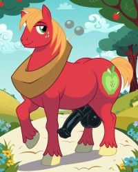 ai_generated animal_genitalia animal_penis ass balls big_macintosh_(mlp) brown_hair cutie_mark dock earth_pony equid equine equine_genitalia equine_penis erection feral freckles friendship_is_magic furry green_eyes hasbro hooves horse horsecock male male_only mammal mane my_little_pony penis pony shadow smile tail