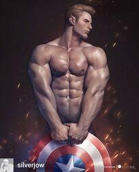 1boy abs actor avengers captain_america captain_america's_shield captain_america_(series) celebrity chris_evans human human_only in_character light-skinned_male light_skin male male_only marvel muscular muscular_male shield silverjow solo solo_male steve_rogers superhero