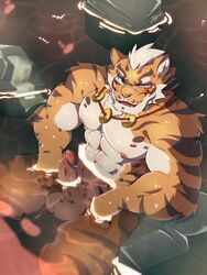 2019 abs anthro felid fur hi_res lin_hu male male_only mammal muscular muscular_male nekojishi nipples pantherine pecs penis simple_background solo tiger tiggon_the_great