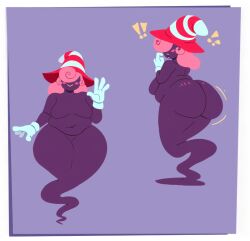 ass belly_button big_butt butt_blush butt_crack chubby chubby_female featureless_crotch ghost hat mario_(series) nintendo paper_mario paper_mario:_the_thousand-year_door pink_hair shadow_siren vivian_(paper_mario) vixencurie wide_hips witch_hat