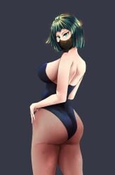 absurdres ass breasts female fishnet_pantyhose fishnets fubuki_(one-punch_man) green_eyes highres huge_ass kanzatitties large_breasts mask mouth_mask one-punch_man pantyhose playboy_bunny rabbit short_hair