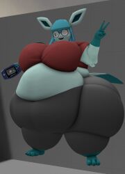 3d bbw big_breasts breasts eeveelution female furry glaceon huge_breasts kingofthekabuto obese overweight pokemon pokemon_(species) queenofthekabuto tagme thick_thighs wide_hips