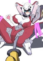 1girls arcee arcee_(rotb) areola blushing bondage hands_behind_head huge_breasts konro_yoyogei nipples robot_girl spread_legs thick_thighs tied_up transformers