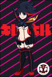 1girls 8ball9615 black_hair blue_eyes cameltoe female female_only high_heels kill_la_kill long_boots matoi_ryuuko medium_breasts oerba_yun_fang senketsu short_hair solo two_tone_hair