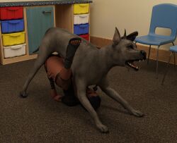 3d_(artwork) ass_up black_hair bottomwear canid canine canis clothing digital_media_(artwork) domestic_dog duo female feral footwear from_front_position fur great_dane grey_body grey_fur hair hi_res human legwear male male/female male_on_top mammal mastiff mating_press molosser on_top orgasm_face pacha_solas questionable_consent sandals school_uniform sex shoes skirt source_filmmaker_(artwork) thigh_highs uniform zoophilia