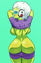 ass bigduck cheelai curvy curvy_body curvy_female curvy_figure dragon_ball dragon_ball_super female green_body green_skin huge_ass huge_breasts large_ass scouter short_hair small_female tagme thin_waist tight_clothing tight_suit tinted_eyewear tiny_female white_hair wide_hips