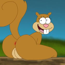 anthro anus ass brown_body brown_fur buckteeth female fur genitals log mammal nickelodeon nicktoons paramount_pictures pussy rodent sandy_cheeks sciurid sitting solo spanky15 spongebob_squarepants spongebob_squarepants_(series) tail teeth tree_squirrel viacom wood