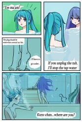 2girls air_bubbles bathroom bathtub flood flooding marima666_(artist) underwater water