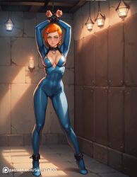 ai_generated ben_10 blue_catsuit blue_latex blue_latex_catsuit bondage catsuit collar collar_ring gwen_tennyson harness latex latex_catsuit perky_nipples petite petite_body petite_breasts petite_female sultralis sultralis870 young young_female young_woman