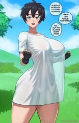 1girls 2024 2d 2d_(artwork) black_hair blue_eyes clothed clothing dragon_ball dragon_ball_z english english_text female light-skinned_female light_skin looking_at_viewer solo solo_female speech_bubble superbusty talking_to_viewer text videl