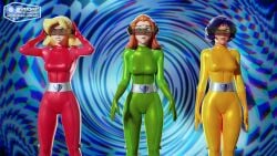 alex_(totally_spies) clothing clover_(totally_spies) dark_skin eyewear female female_only fully_clothed human hypnosis mind_control pale_skin sam_(totally_spies) shiny_clothes spiral spiral_background supercasket tagme tight_clothing totally_spies visor