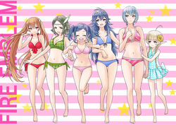 6+girls 6girls ^_^ ahoge argyle barefoot bikini black_hair blonde_hair blue_bikini blue_eyes blue_hair braid breasts brown_eyes brown_hair cleavage closed_eyes copyright_name cynthia_(fire_emblem) feathers feet female female_only fire_emblem fire_emblem_awakening flower green_bikini green_eyes green_hair grey_hair group hair_flower hair_ornament hairband happy haru_(haruna0112) haru_(pixiv_2969641) hashibami_(haru) high_resolution kjelle_(fire_emblem) long_hair lucina_(fire_emblem) mamkute manakete medium_breasts multiple_girls nah_(fire_emblem) nintendo noire_(fire_emblem) open_mouth pink_bikini pointed_ears purple_eyes red_bikini red_eyes red_hair severa_(fire_emblem) short_hair small_breasts smile star stars striped striped_bikini striped_swimsuit sunflower sweat swimsuit tied_hair twin_braids twintails violet_eyes