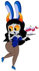 aged_up amisia_erdehn black_hair blue_tongue breasts bunny_ears bunny_girl bunnysuit clothing cloudcyanide female full_body glasses gray_skin grey_skin high_heels hips hiveswap horns long_hair ms_paint_adventures rabbit_tail solo surprised thick_thighs thighs tray troll