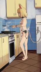 1girls animal_ears apron apron_only artist_request artist_unknown character_request cooking fake_tail female female_only nude_apron robotic_tail small_breasts solo tagme_(artist) tagme_(character)