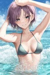 1girls aqua_bikini aqua_bikini_only aqua_bikini_top aqua_string_bikini aqua_swimsuit aqua_swimwear arm_above_head arm_up armpits asakura_toru belly bikini bikini_only bikini_top blue_bikini blue_bikini_only blue_bikini_top blue_eyes blue_eyes_female blue_string_bikini blue_swimsuit blue_swimwear blurred_background blurry_background blush blush_face blushed_face blushing_at_viewer blushing_face blushing_female breasts cleavage collarbone dot_nose dripping_wet earrings elbows female female_focus female_only fingernails fingers hand_above_head hand_on_hair hand_on_head hand_on_own_hair hand_on_own_head hand_up head_tilt high_resolution highres horizon idolmaster idolmaster_shiny_colors lean_body lean_figure light-skined_female light-skinned light-skinned_female light_skin light_skin_female light_skinned light_skinned_female lips looking_at_viewer marinesnow medium_breasts narrow_waist ocean parted_bangs parted_lips partially_submerged partially_submerged_legs petite petite_body petite_breasts petite_female petite_girl purple_eyebrows purple_hair purple_hair_female sea short_hair shoulders slender_body slender_waist slim_girl slim_waist smile smiley_face smiling smiling_at_viewer smirk soaked solo standing string_bikini submerged_feet submerged_legs swimsuit swimwear teen_girl teenage_girl teenager thin_waist tilted_head upper_body water waves wet wet_belly wet_bikini wet_body wet_breasts wet_face wet_hair wet_skin white-skinned_female white_skin